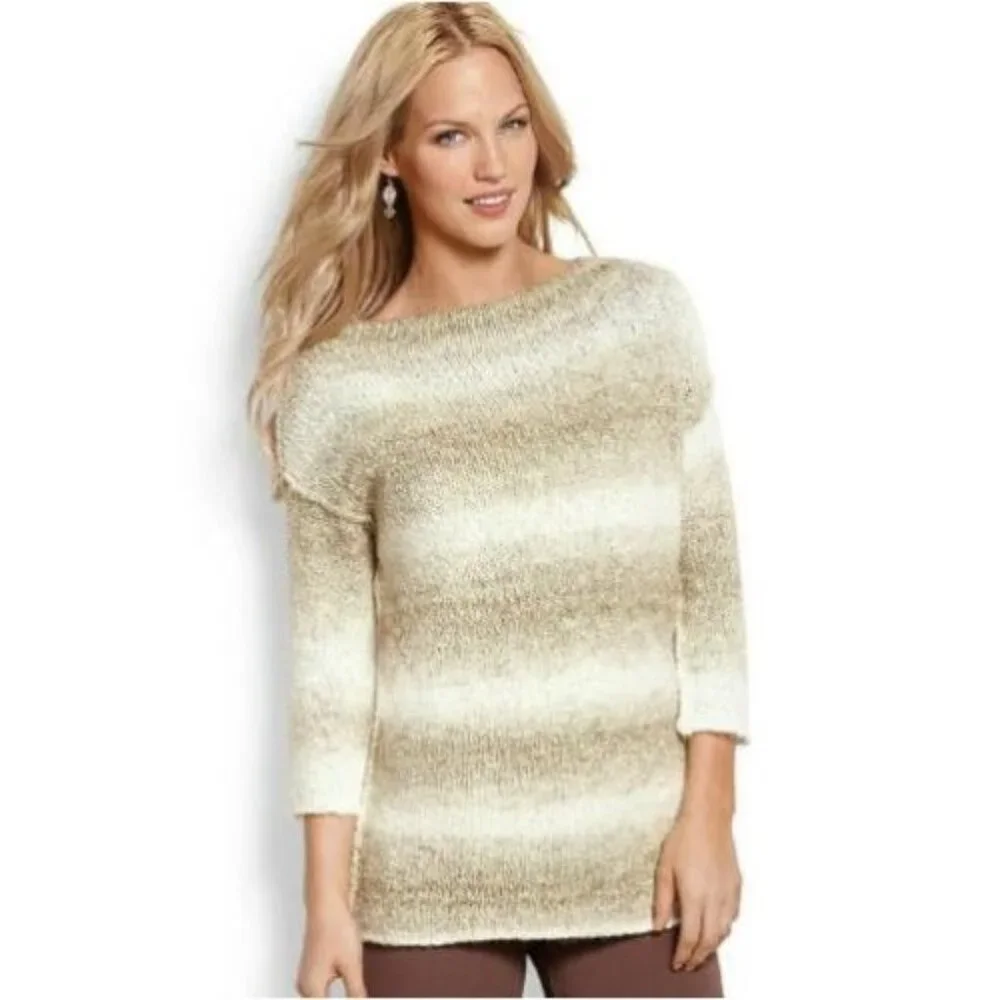 Tommy Bahama Women's Beige Shipley Porcini 3/4 Sleeve Ombré Sweater Sz M 912 - Picture 1 of 9